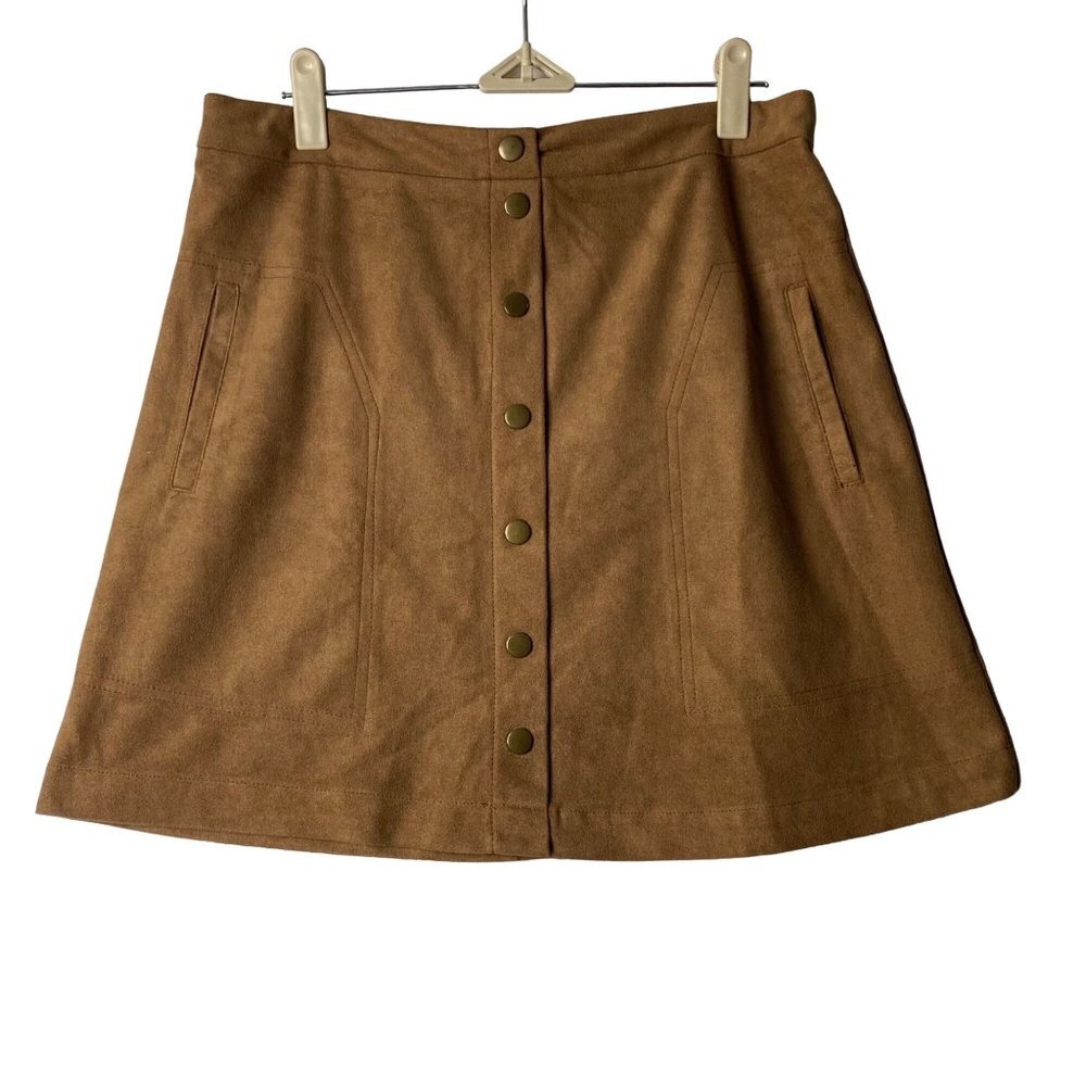 Sans Souci Women Brown Pockets Boho Southwestern A-Line Mini Skirt Sz Large